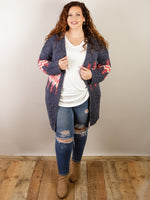 Curvy Navy and Coral Cardigan with Aztec Print