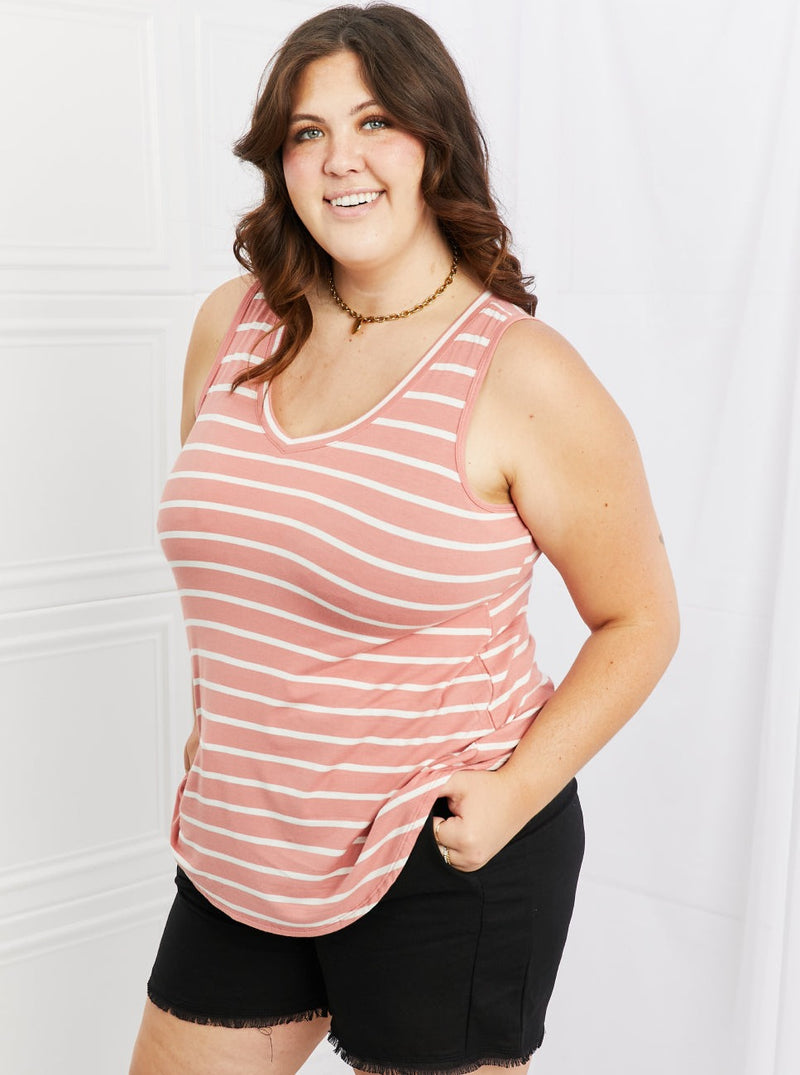 Coral Striped Sleeveless Knit Striped Top (Online Exclusive)