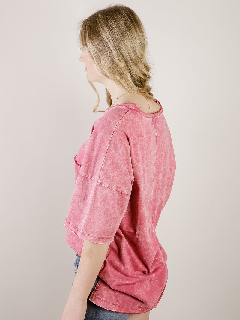Acid Wash Raw Hem Pocket Tee (Multiple Colors)