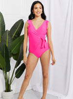Adult Marina West Swim Float On Ruffle Faux Wrap One-Piece in Pink (Online Exclusive)