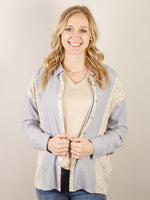 Denim with Floral Mixed Print Button Up