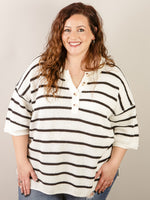 Curvy White Striped Short Sleeve Sweater