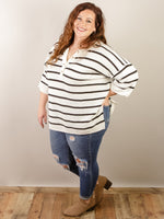 Curvy White Striped Short Sleeve Sweater