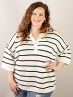 Curvy White Striped Short Sleeve Sweater