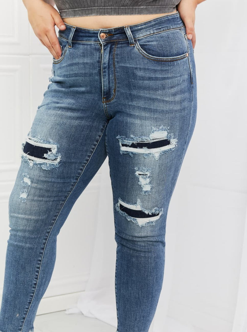 Judy Blue Dahlia MR Distressed Patch Jeans (Online Exclusive)