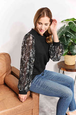 Black with Foil Printed Sleeve Top (Online Exclusive)