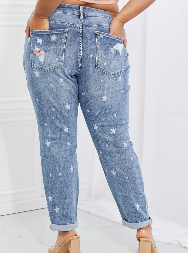 Judy Blue Sarah Star Pattern MR Boyfriend Jeans (Online Exclusive)