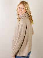 Taupe Turtleneck Sweater with Front Pockets