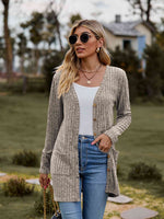 Khaki Ribbed Button-Up Cardigan with Pockets (Online Exclusive)