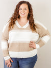 Ivory and Taupe Vneck Sweater