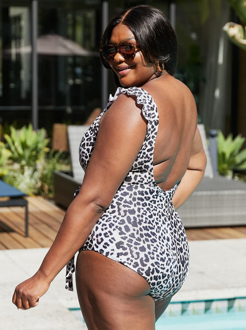 Adult Marina West Swim Float On Ruffle Faux Wrap One-Piece in Cat (Online Exclusive)