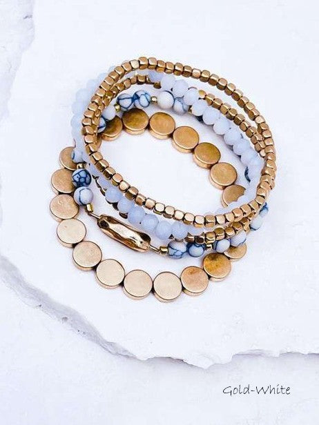 5 Strand Bead and Stone Bracelet (Multiple Colors)