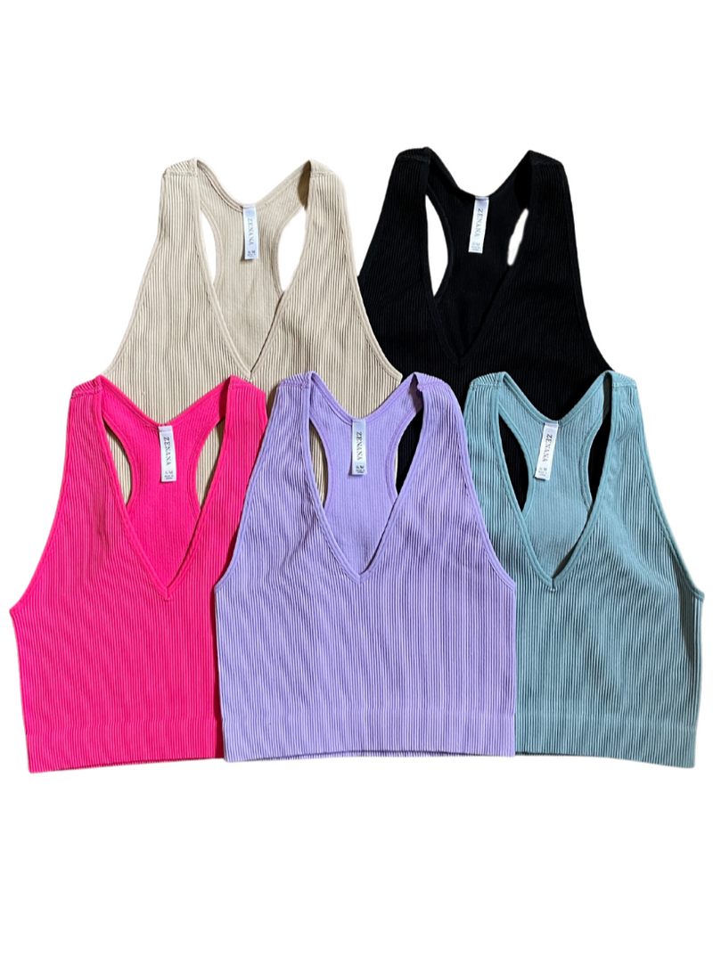 Washed Ribbed Racerback Bralette (Multiple Colors)