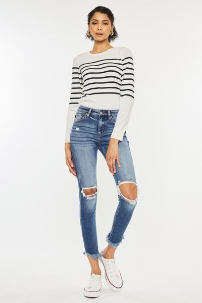 Kancan High Waist Distressed Raw Hem Ankle Skinny Jeans (Online Exclusive)