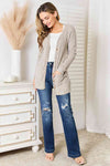 Khaki Ribbed Button-Up Cardigan with Pockets (Online Exclusive)