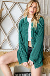 Hunter Green Ribbed Button Up Long Sleeve Shacket (Online Exclusive)
