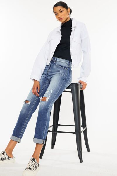 Kancan High Waist Distressed Hem Detail Cropped Straight Jeans (Online Exclusive)