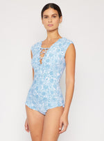 Adult Marina West Swim Bring Me Flowers V-Neck One Piece Swimsuit In Thistle Blue (Online Exclusive)