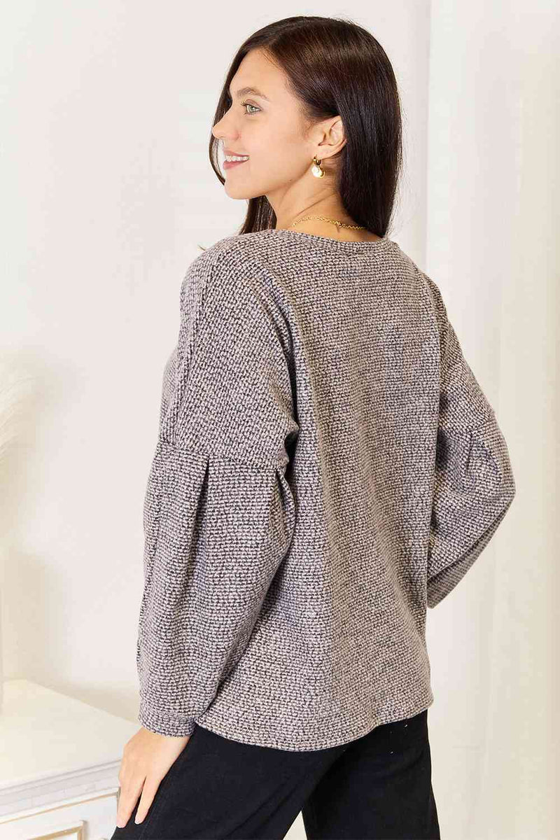 Dusty Pink and Black Boat Neck Glitter Long Sleeve Top (Online Exclusive)