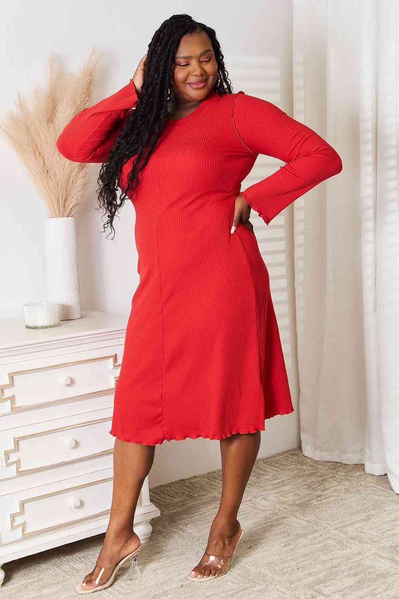 Red Round Neck Long Sleeve Dress (Online Exclusive)