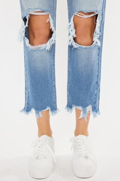 Kancan High Waist Chewed Up Straight Mom Jeans (Online Exclusive)