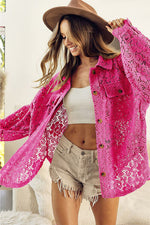 Fuchsia Oversize Button Up Long Sleeve Lace Shacket (Online Exclusive)