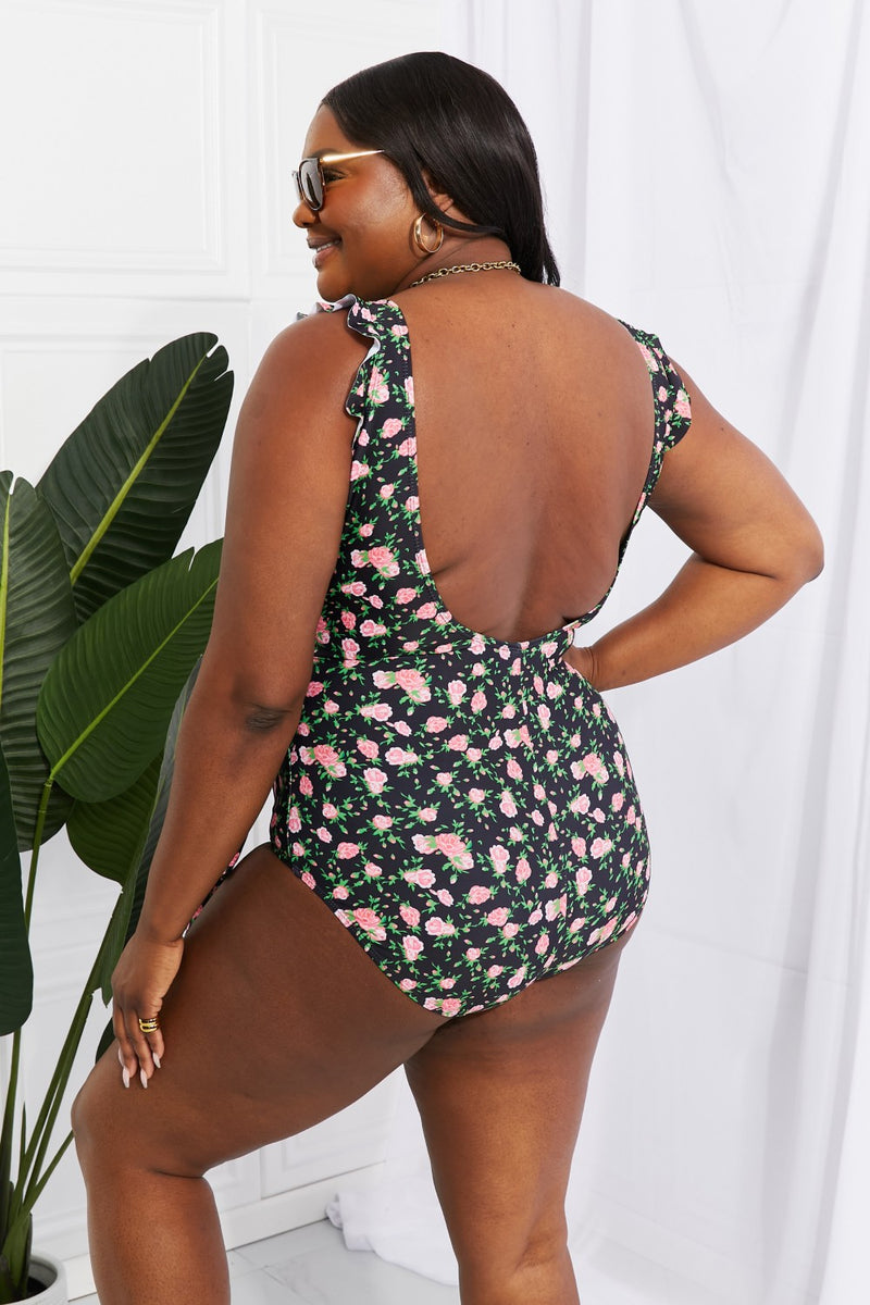Marina West Swim Float On Ruffle Faux Wrap One-Piece  in Floral (Online Exclusive)