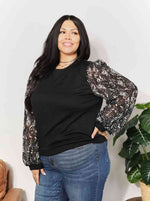 Black with Foil Printed Sleeve Top (Online Exclusive)