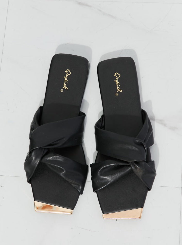 Qupid Ladies' Lunch Square Toe Crisscross Slide (Online Exclusive)
