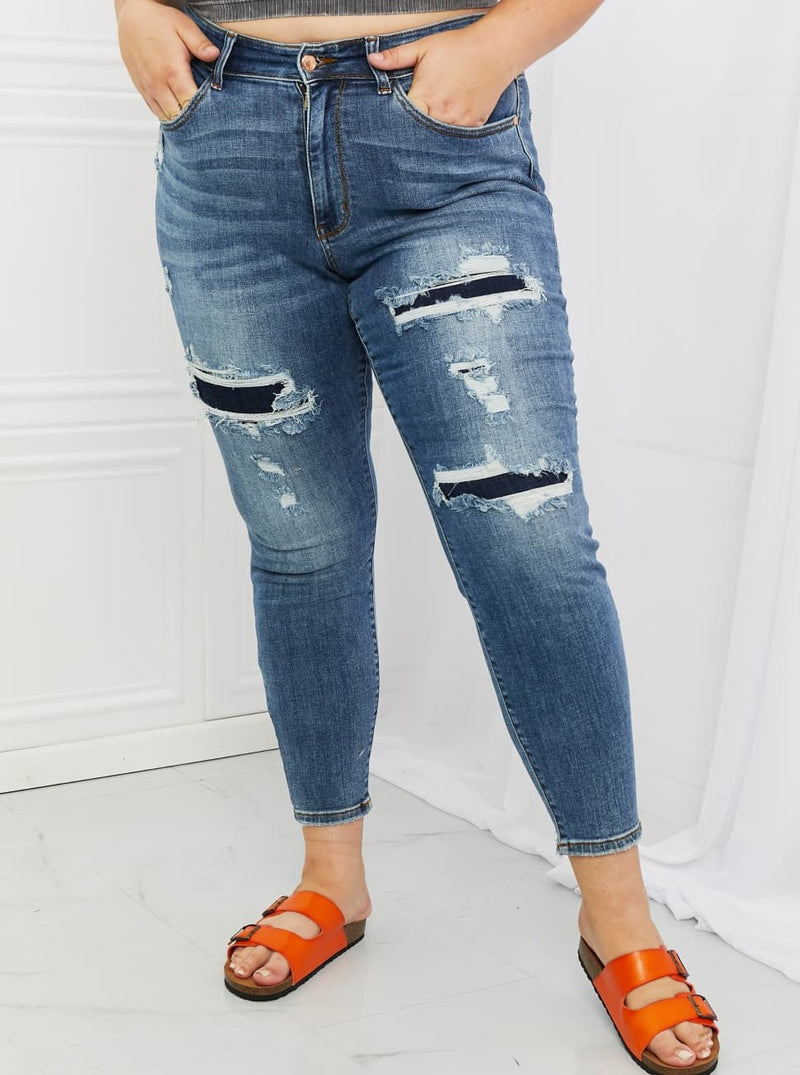 Judy Blue Dahlia MR Distressed Patch Jeans (Online Exclusive)