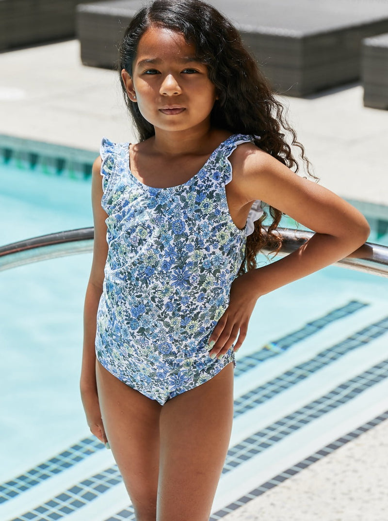 Girls Marina West Swim Bring Me Flowers V-Neck One Piece Swimsuit In Thistle Blue (Online Exclusive)