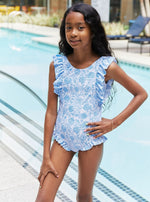 Girls Marina West Swim Bring Me Flowers V-Neck One Piece Swimsuit In Thistle Blue (Online Exclusive)