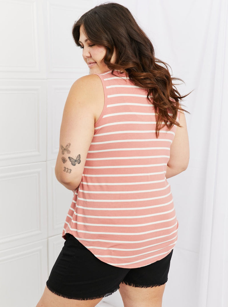 Coral Striped Sleeveless Knit Striped Top (Online Exclusive)