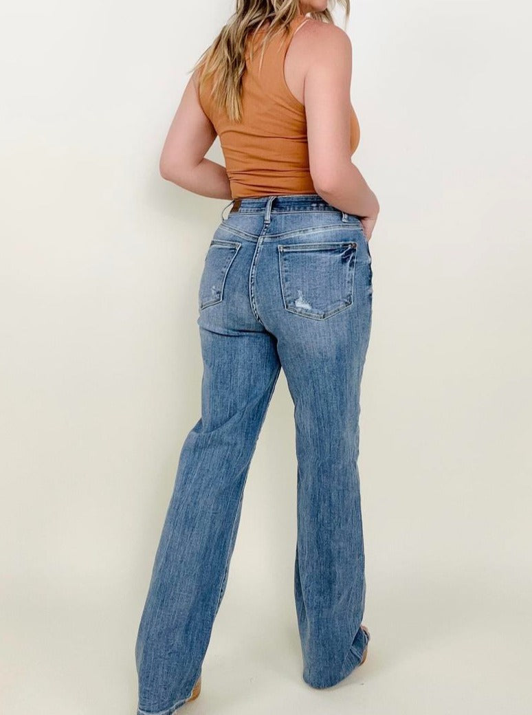 Judy Blue HW 90's Mild Destroy Straight Jeans (Online Exclusive)